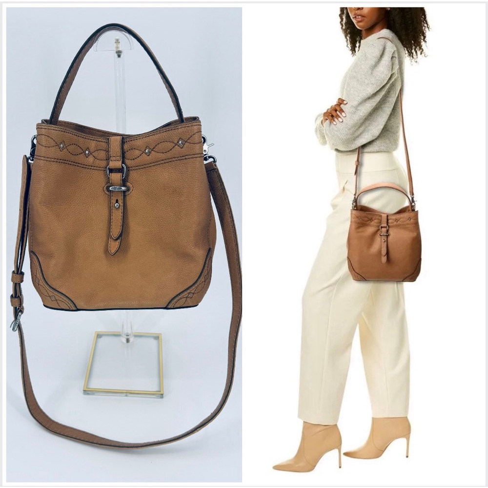 Frye Pipa Woodstock Bucket Bag Tan Leather Shoulder Crossbody Satchel